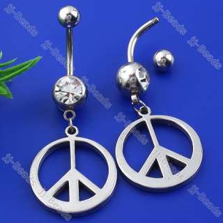  Peace Sign Beads Belly Bar 316L Stainless Steel Body Piercing  