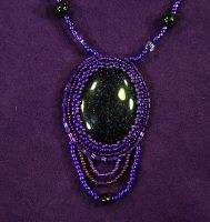 Purple Goldstone Bead Embroidered Necklace ELEGANT NEW  