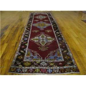   129 Red Hand Knotted Wool Turkish Runner Rug: Furniture & Decor