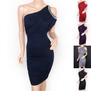 New One Shoulder Ruched Close Fitting Party Dress  