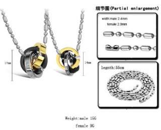   Stainless Steel I Love You Three Rings Wedding Couple Necklaces  