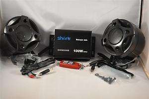 shark 100 watt Motorcycle snowmobile 2 speakers + amplifier + radio 