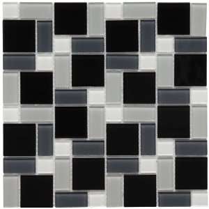 Ambit Block Black and White 11 3/4 X 11 3/4 Inch Glass Mosaic Wall 