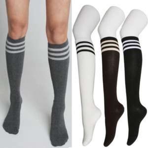 Triple Striped Knee High Sporty Casual Fashion Socks  