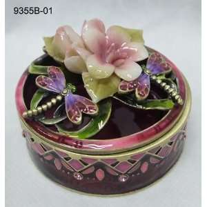  Pink Porcelain Flower Withdragonfly Jewelry Trinket Box 1 