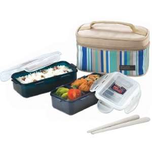  & Lock Rectangular Blue Lunch Box Set with BPA Free Food Containers 
