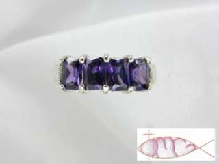 STERLING SILVER Amethyst Marcasite Quad Ring size 9 NEW  