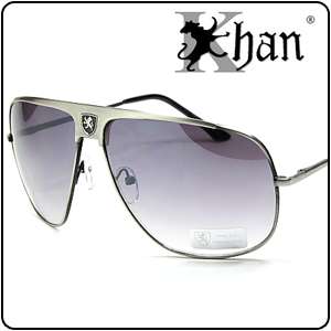 Signature Logo Top Bar Khan Sleek Metal Frame Mens Aviator Sunglasses 