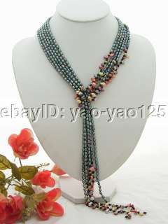 Stunning! 49 Black Pearl&Reborn Keshi Pearl Necklace  