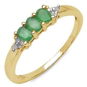  0.55 Carat Genuine Emerald & Diamond 10K Yellow Gold Ring 