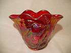 Fenton Ruby Red Iridescent Carnival Glass Atlantis Fish Whimsey Vase