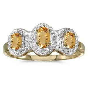   November Birthstone Oval Citrine And Diamond Three Stone Ring Jewelry