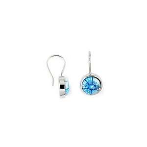  Aqua Murano Glass Dot Wire Hook Sterling Silver Earrings 