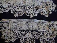 Antique Knotted netting + irish crochet hand made set  