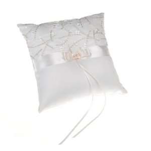   White Bowknot Wedding Ring Pillow with Tiny Flowers 
