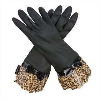 Gloveables Fashion Rubber Gloves in Black / Leopard Cuff and Bow
