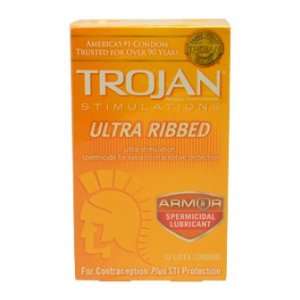 Trojan Stimulations Ultra Ribbed Spermicidal Lubricated Latex Condoms 