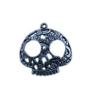 Tanday Skull 1 1/8 x 1 (8602) 6 pieces Antique Metal Silver Charms 