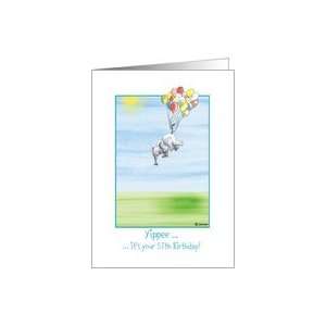   57th Birthday, cute Elephant flying with balloons Card Toys & Games