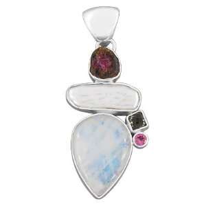  925 Sterling Silver Rainbow Moonstone Freshwater Pearl Multi Colour 
