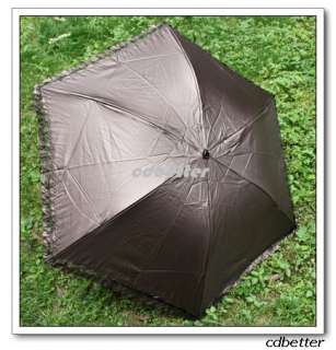 Women Pure Color Lace Folding Sun Rain Compact Umbrella  