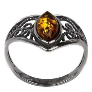  Natural Light Honey Amber Sterling Silver Celtic Lace Ring 