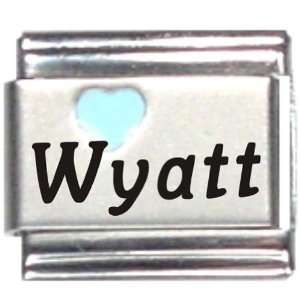  Wyatt Light Blue Heart Laser Name Italian Charm Link 