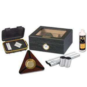  25 50 Cigar Capri Black Glass Top Humidor with 