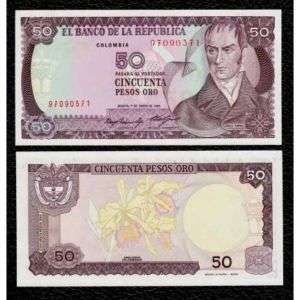 Colombia P 425a 1.1.1985 50 Pesos Oro Crisp UNC  