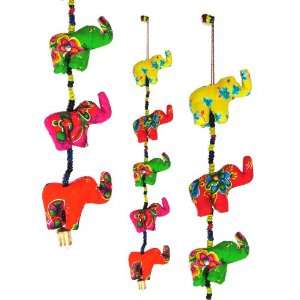  Floral Cotton Stuffed Elephants in Vibrant Design Stringed 