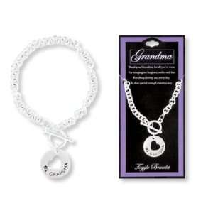 GRANDMA Circle & Heart Cut Out Silver Toggle Charm Bracelet w/ Verse