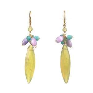  Olive Quartz and Purple Freshwater Pearl Earrings: Jewelry