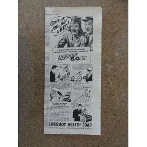 Lifebuoy Health Soap, Vintage 40s Illustration print ad. (come on Joe 