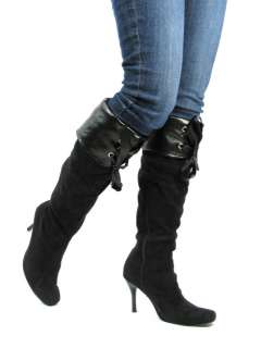 WOMANS OVER KNEE HIGH HEEL WIDE BLACK CALF BOOTS SIZE  