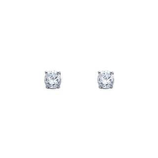 14K White Gold 3mm Round CZ Solitaire Basket Stud Earrings with Screw 