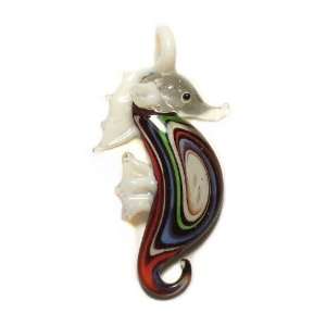  Sea Swirl Seahorse Glass Foil Pendant with Organza Choker 