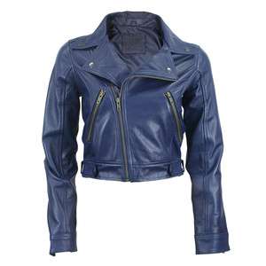 Womens Cropped Biker Lambskin Blazer Leather Jacket  