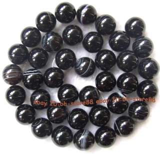 10mm natural black stripe Agate round gemstone Beads 15  