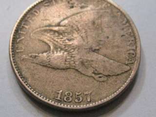 1857 Flying Eagle cent. Fine details (damage). FREE US s/h  