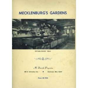  Mecklenburg Gardens Menu Cincinnati Ohio 1960s 