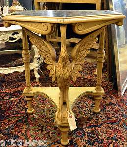 GORGEOUS CARVED WOOD WINGED BIRD TABLE WITH MARBLE TOP  