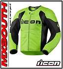 icon overlord leather jacket adult size s green motorcycle street