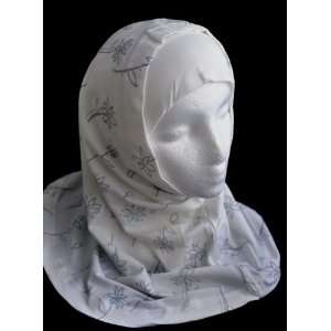  White 2 Piece Al Amira Hijab with Black Flower Design 