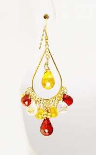 20K Ruby Red Cubic Zircon Gold Ball Chandelier Earrings  