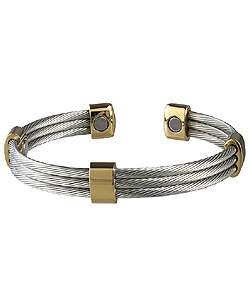   Trio Cable Stainless Steel/ Gold Magnetic Bracelet  Overstock