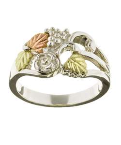 14k Black Hills Gold and Silver Flower Ring  