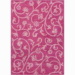 Bajrang Hand tufted Pink Floral Wool Rug (5 x 7)  Overstock