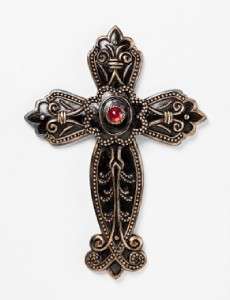 ANTIQUE GOLD FINISH WALL CROSS W/ RED JEWEL CENTER  