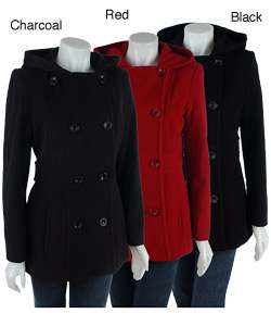 Anne Klein Hooded Wool Coat with Waist Buttons  Overstock