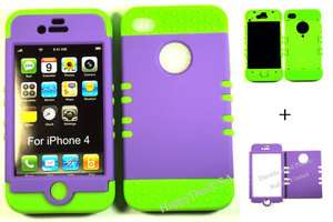 HYBRID Cover Case for Apple iPhone 4 4th Green+Purple  